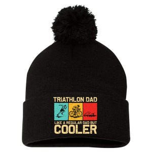 Funny Triathlon Design For Dad Swim Bike Run Triathletes Pom Pom 12in Knit Beanie