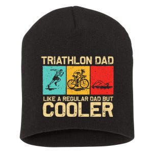 Funny Triathlon Design For Dad Swim Bike Run Triathletes Short Acrylic Beanie