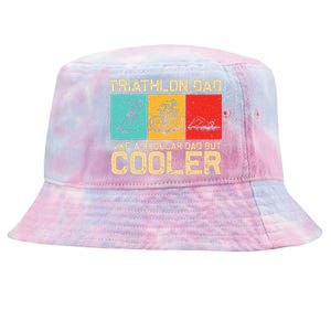 Funny Triathlon Design For Dad Swim Bike Run Triathletes Tie-Dyed Bucket Hat