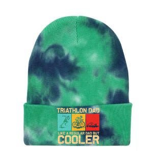 Funny Triathlon Design For Dad Swim Bike Run Triathletes Tie Dye 12in Knit Beanie