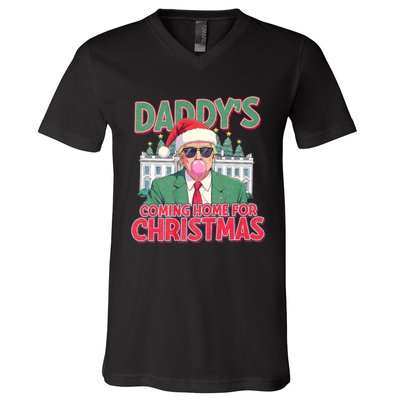 Funny Trump Daddys Home For Christmas 45 47 Trump Won Again V-Neck T-Shirt