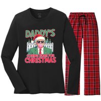 Funny Trump Daddys Home For Christmas 45 47 Trump Won Again Women's Long Sleeve Flannel Pajama Set 