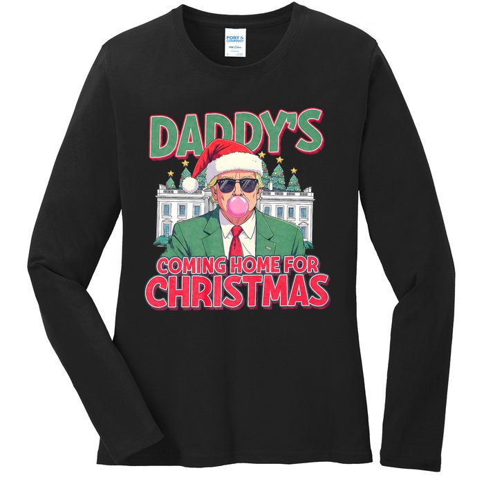 Funny Trump Daddys Home For Christmas 45 47 Trump Won Again Ladies Long Sleeve Shirt