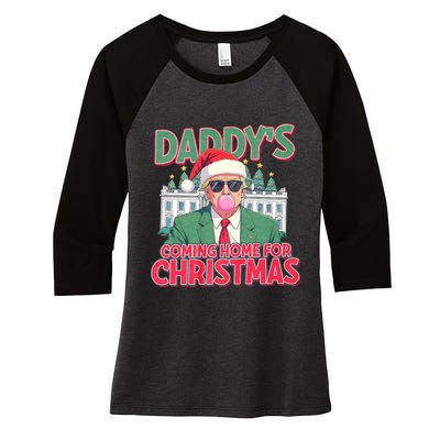 Funny Trump Daddys Home For Christmas 45 47 Trump Won Again Women's Tri-Blend 3/4-Sleeve Raglan Shirt