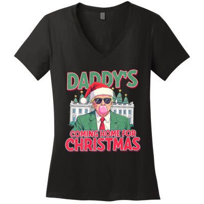 Funny Trump Daddys Home For Christmas 45 47 Trump Won Again Women's V-Neck T-Shirt