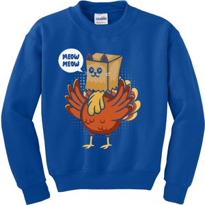 Funny Thanksgiving Day Fake Cat Turkey Meow Animal Farmer Kids Sweatshirt