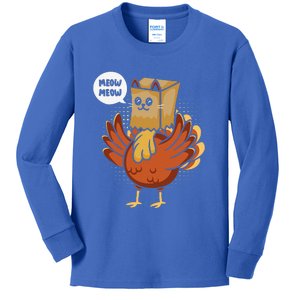 Funny Thanksgiving Day Fake Cat Turkey Meow Animal Farmer Kids Long Sleeve Shirt