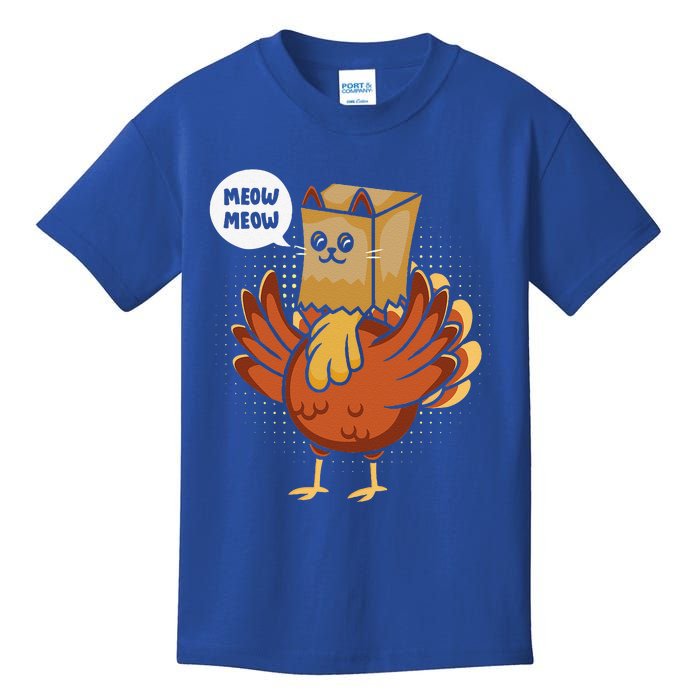 Funny Thanksgiving Day Fake Cat Turkey Meow Animal Farmer Kids T-Shirt