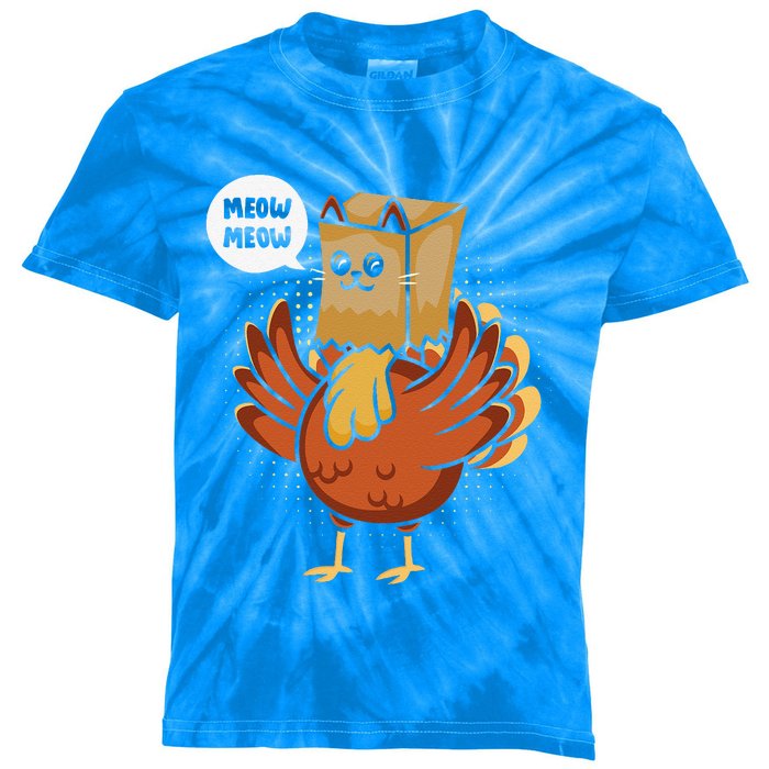 Funny Thanksgiving Day Fake Cat Turkey Meow Animal Farmer Kids Tie-Dye T-Shirt