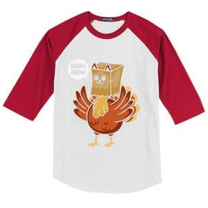 Funny Thanksgiving Day Fake Cat Turkey Meow Animal Farmer Kids Colorblock Raglan Jersey