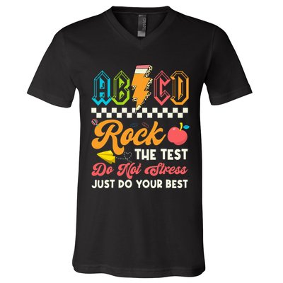 Funny Test Day Abcd Pen Rock The Test Motivational Students V-Neck T-Shirt