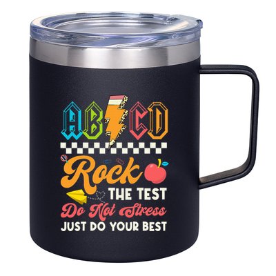 Funny Test Day Abcd Pen Rock The Test Motivational Students 12oz Stainless Steel Coffee Mug