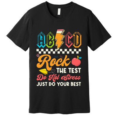 Funny Test Day Abcd Pen Rock The Test Motivational Students Premium T-Shirt