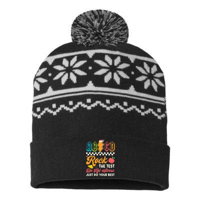 Funny Test Day Abcd Pen Rock The Test Motivational Students USA-Made Snowflake Beanie