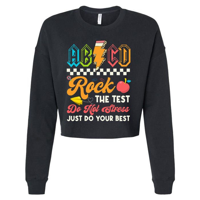 Funny Test Day Abcd Pen Rock The Test Motivational Students Cropped Pullover Crew