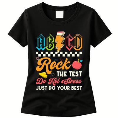 Funny Test Day Abcd Pen Rock The Test Motivational Students Womens T-Shirt