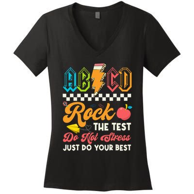 Funny Test Day Abcd Pen Rock The Test Motivational Students Women's V-Neck T-Shirt