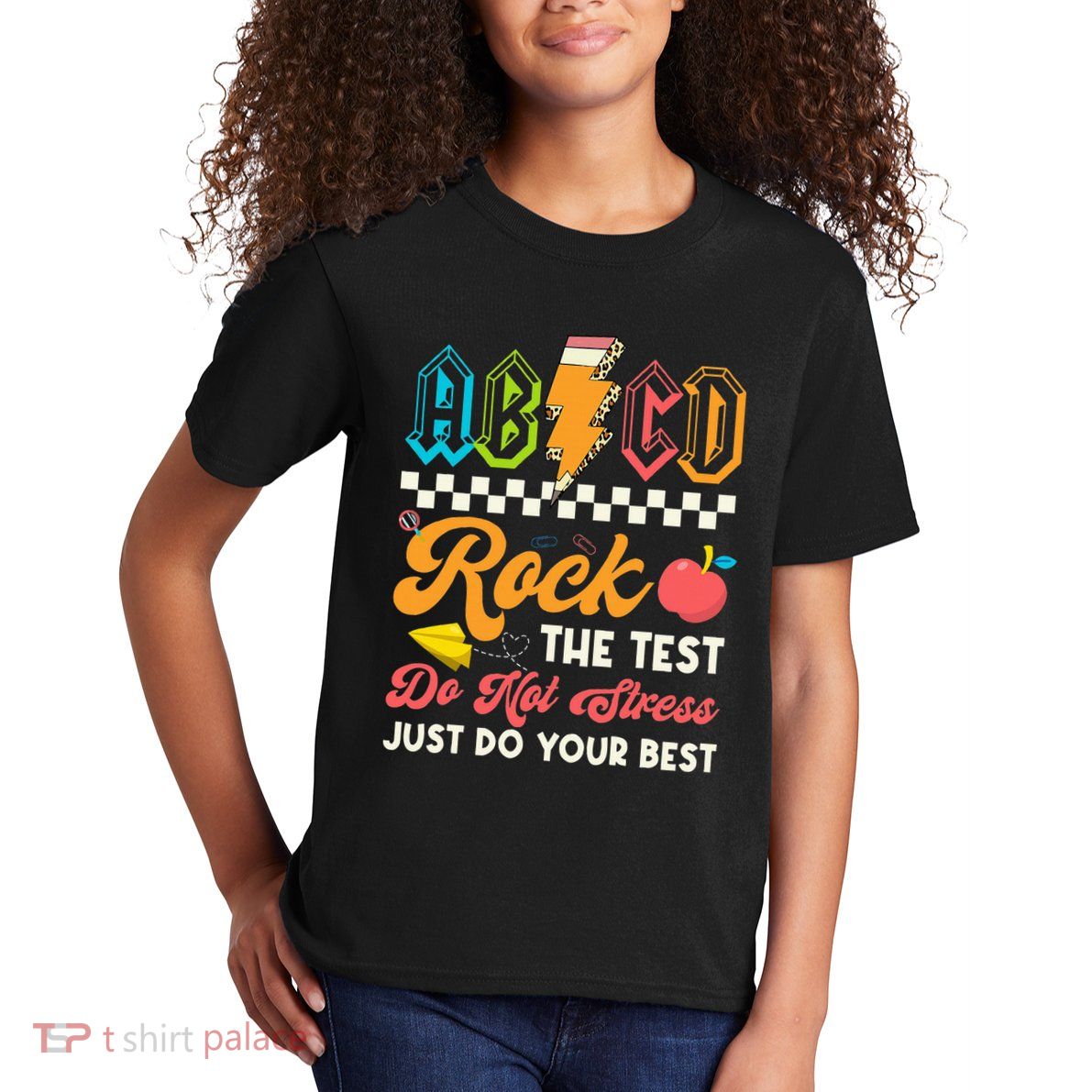 Funny Test Day Abcd Pen Rock The Test Motivational Students Kids T-Shirt