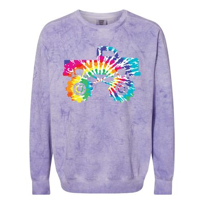 Fun Tie Dye Extreme Mudding Monster Truck 4 Wheel Drive Gift Colorblast Crewneck Sweatshirt