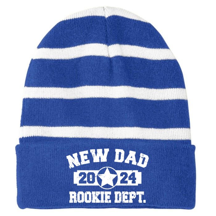 First Time Dad Est 2024 Rookie Dept Striped Beanie with Solid Band