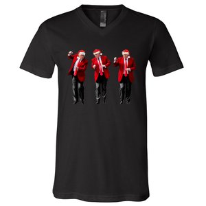 Funny Trump Dance Santa Hat Christmas Xmas Pajamas Holiday V-Neck T-Shirt