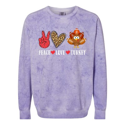 Funny Thanksgiving Day Peace Love Turkey Football Cute Gift Colorblast Crewneck Sweatshirt