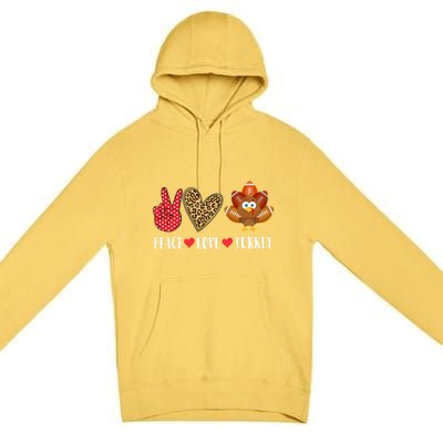 Funny Thanksgiving Day Peace Love Turkey Football Cute Gift Premium Pullover Hoodie