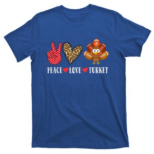 Funny Thanksgiving Day Peace Love Turkey Football Cute Gift T-Shirt