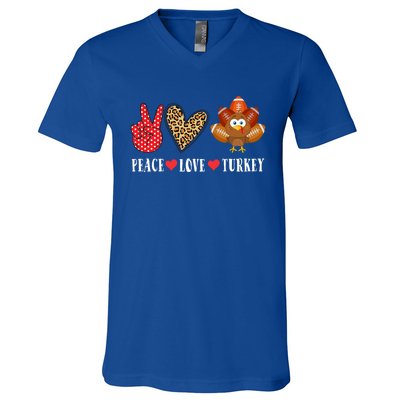 Funny Thanksgiving Day Peace Love Turkey Football Cute Gift V-Neck T-Shirt