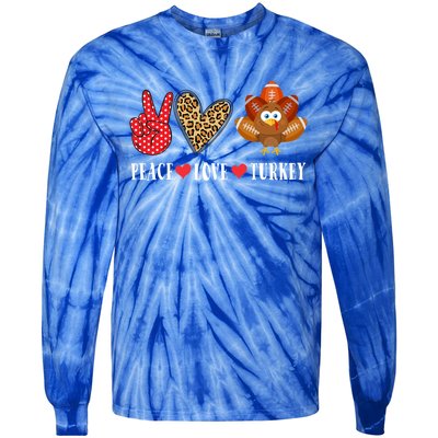 Funny Thanksgiving Day Peace Love Turkey Football Cute Gift Tie-Dye Long Sleeve Shirt