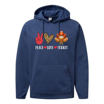 Funny Thanksgiving Day Peace Love Turkey Football Cute Gift Performance Fleece Hoodie