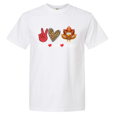 Funny Thanksgiving Day Peace Love Turkey Football Cute Gift Garment-Dyed Heavyweight T-Shirt