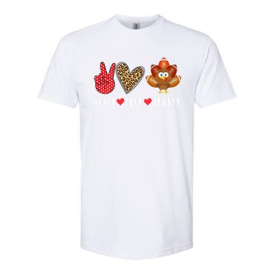 Funny Thanksgiving Day Peace Love Turkey Football Cute Gift Softstyle CVC T-Shirt