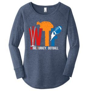 Funny Thanksgiving Day Quote Gift Wine Turkey Football Gift Women's Perfect Tri Tunic Long Sleeve Shirt