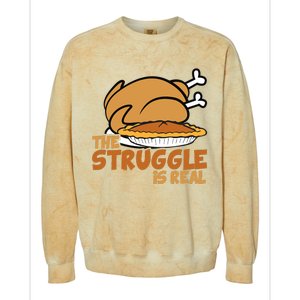 Funny Thanksgiving Day Struggle Is Real Pie Turkey Colorblast Crewneck Sweatshirt