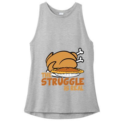 Funny Thanksgiving Day Struggle Is Real Pie Turkey Ladies PosiCharge Tri-Blend Wicking Tank