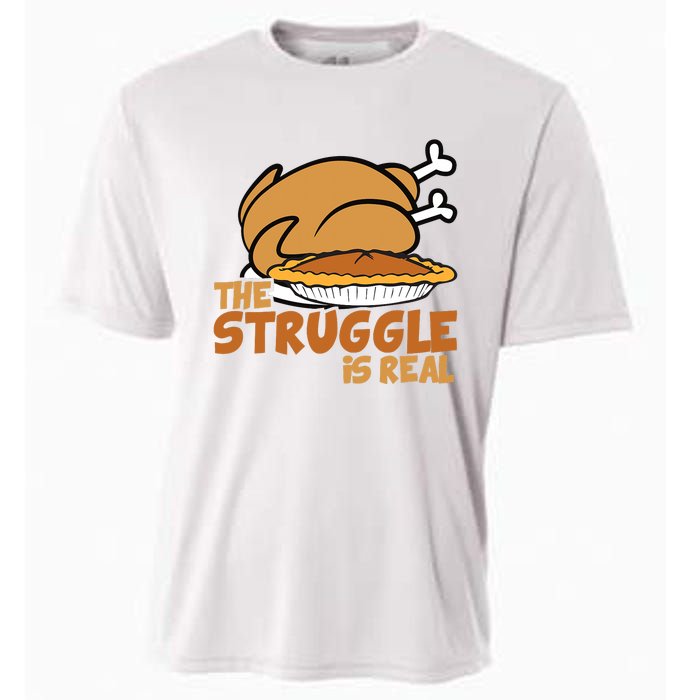 Funny Thanksgiving Day Struggle Is Real Pie Turkey Cooling Performance Crew T-Shirt