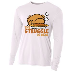 Funny Thanksgiving Day Struggle Is Real Pie Turkey Cooling Performance Long Sleeve Crew