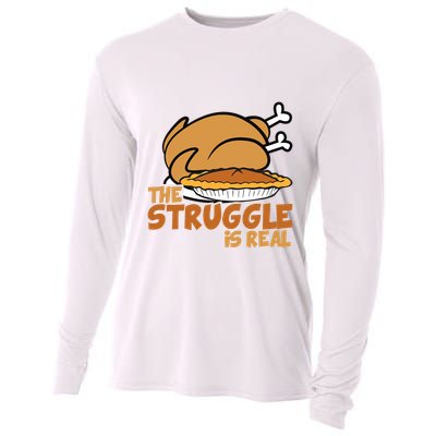 Funny Thanksgiving Day Struggle Is Real Pie Turkey Cooling Performance Long Sleeve Crew