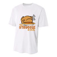 Funny Thanksgiving Day Struggle Is Real Pie Turkey Youth Performance Sprint T-Shirt