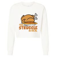 Funny Thanksgiving Day Struggle Is Real Pie Turkey Cropped Pullover Crew