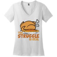 Funny Thanksgiving Day Struggle Is Real Pie Turkey Women's V-Neck T-Shirt