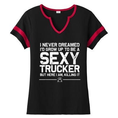 Funny Truck Driver Design For Trucker Women Trucking Lover Ladies Halftime Notch Neck Tee