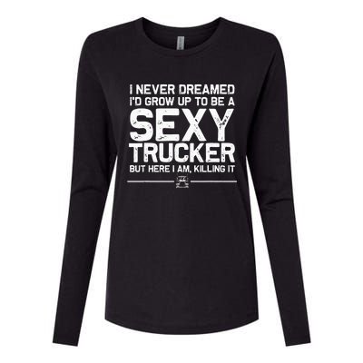 Funny Truck Driver Design For Trucker Women Trucking Lover Womens Cotton Relaxed Long Sleeve T-Shirt