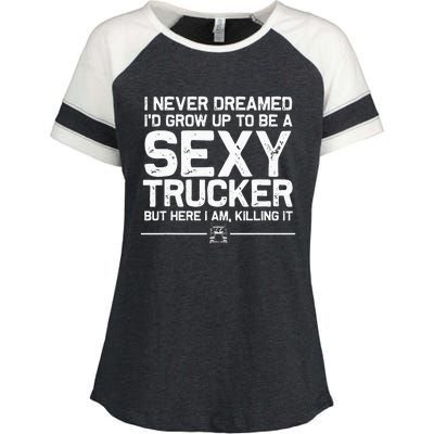 Funny Truck Driver Design For Trucker Women Trucking Lover Enza Ladies Jersey Colorblock Tee