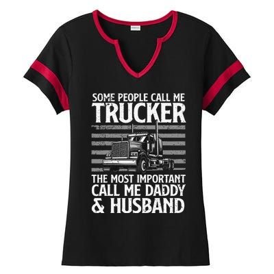 Funny Truck Driver Dad Trucker Trucking Lover Ladies Halftime Notch Neck Tee