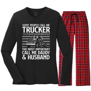 Funny Truck Driver Dad Trucker Trucking Lover Women's Long Sleeve Flannel Pajama Set 