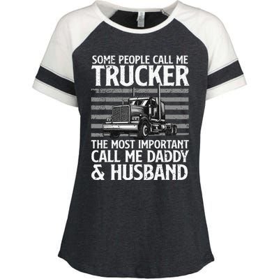 Funny Truck Driver Dad Trucker Trucking Lover Enza Ladies Jersey Colorblock Tee