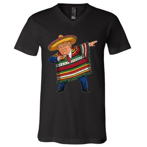 Funny Trump Dabbing Mexican Poncho Cinco De Mayo V-Neck T-Shirt