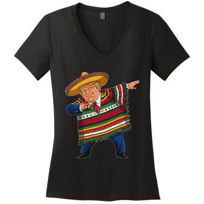 Funny Trump Dabbing Mexican Poncho Cinco De Mayo Women's V-Neck T-Shirt